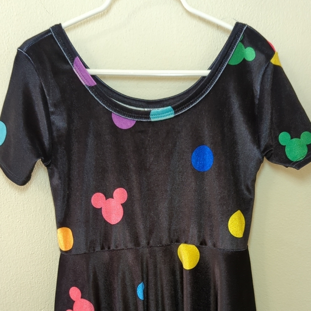 Wild Rich Kids Black Velvet Dress Colorful Polks Dots Mickey Mouse Size 9/10 - Picture 3 of 6